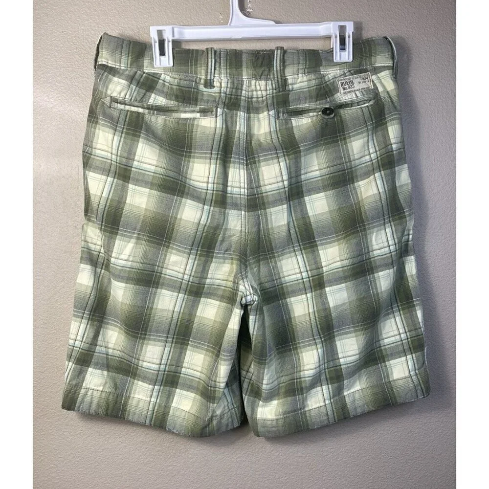 RUEHL No.925 Men's 32 Plaid Green Chino Shorts Heavy Twill Button Fly Drawstring